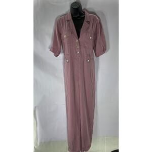NATIVE YOUTH Women's Purple Half-Button The Amelia Elbow Sleeve Jumpsuit SZ S